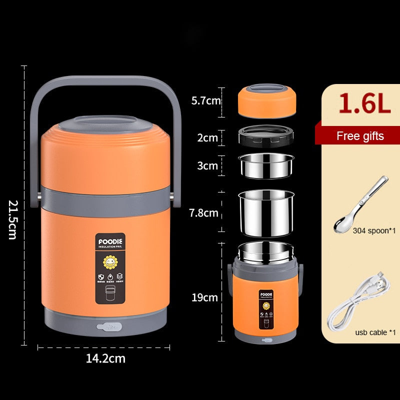 Lunch box riscaldabile USB | Scaldavivande portatile in acciaio inox 304