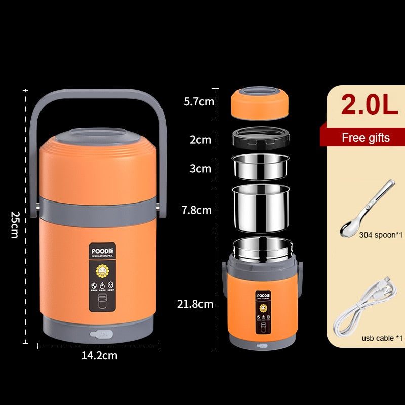Lunch box riscaldabile USB | Scaldavivande portatile in acciaio inox 304