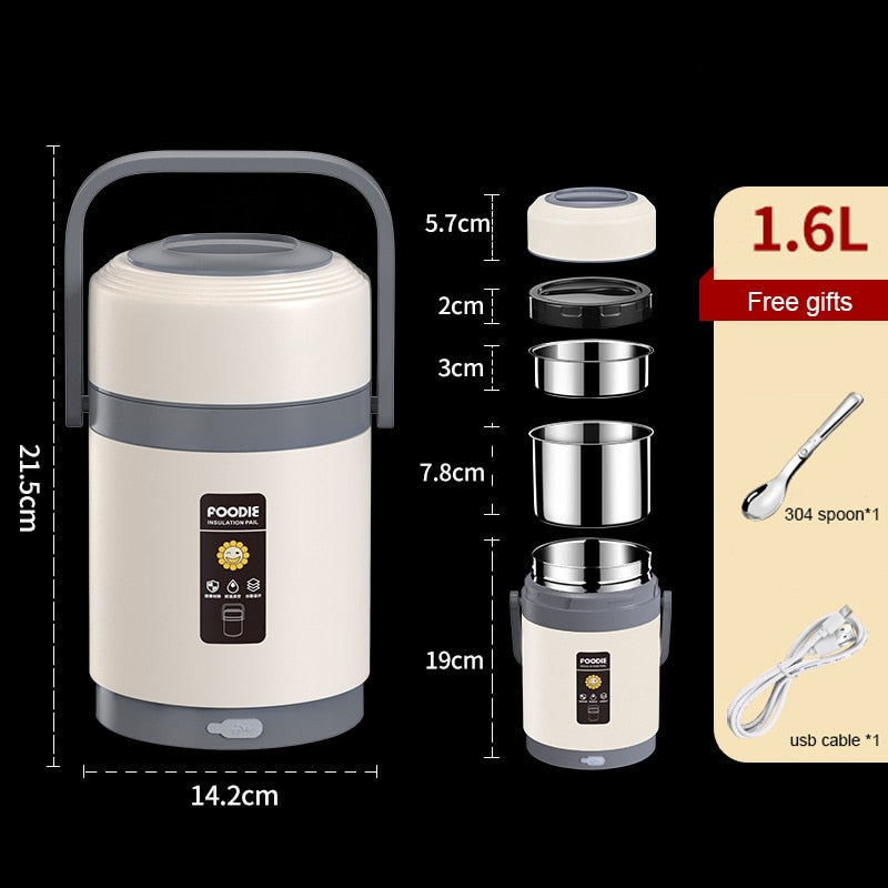 Lunch box riscaldabile USB | Scaldavivande portatile in acciaio inox 304