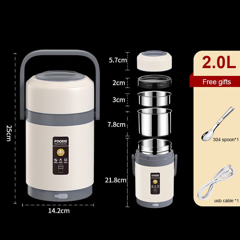 Lunch box riscaldabile USB | Scaldavivande portatile in acciaio inox 304