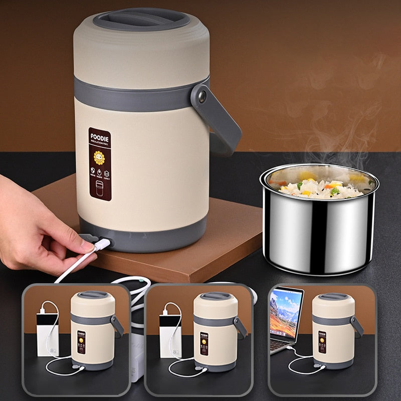 Lunch box riscaldabile USB | Scaldavivande portatile in acciaio inox 304
