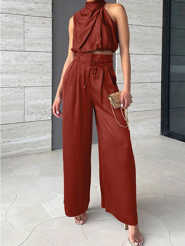 Lussuoso completo due pezzi con top elegante e pantaloni per feste e tutti i giorni