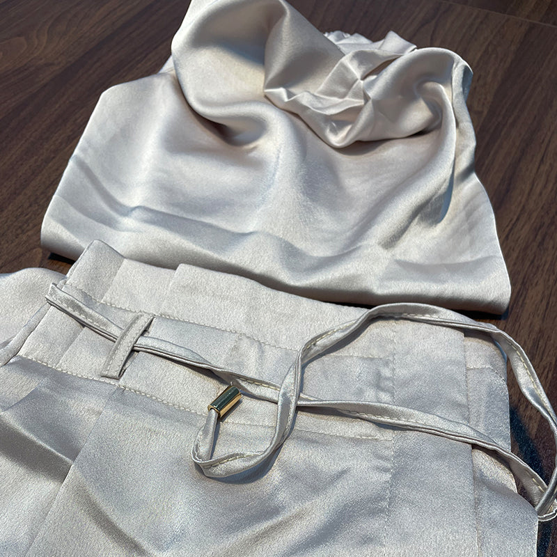 Lussuoso completo due pezzi con top elegante e pantaloni per feste e tutti i giorni