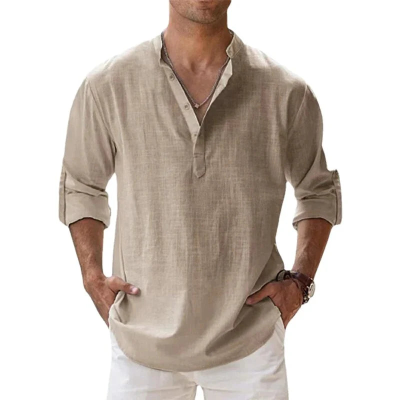 Maglia Polo da Uomo Classica a Maniche Lunghe con Colletto alla Coreana