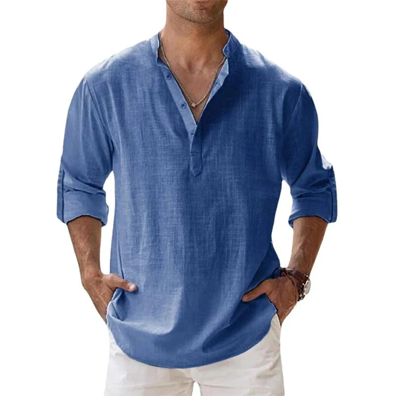Maglia Polo da Uomo Classica a Maniche Lunghe con Colletto alla Coreana