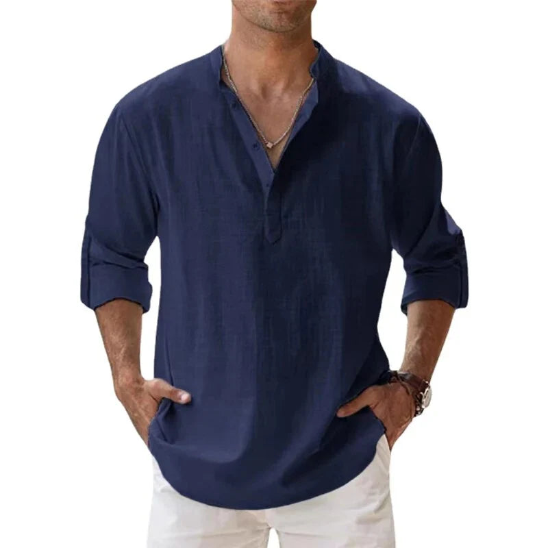 Maglia Polo da Uomo Classica a Maniche Lunghe con Colletto alla Coreana