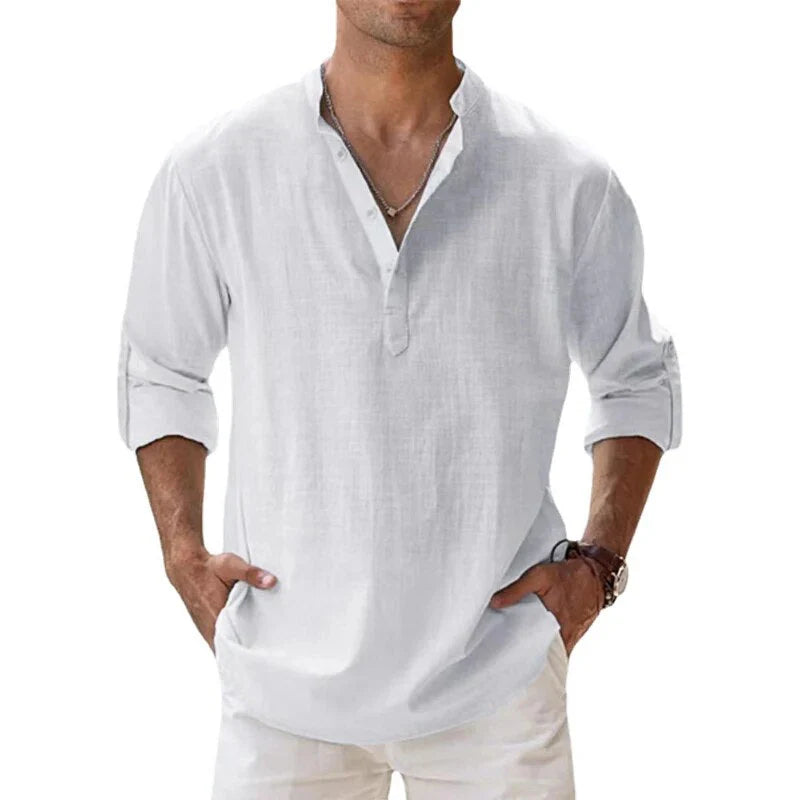 Maglia Polo da Uomo Classica a Maniche Lunghe con Colletto alla Coreana