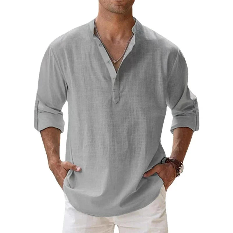 Maglia Polo da Uomo Classica a Maniche Lunghe con Colletto alla Coreana