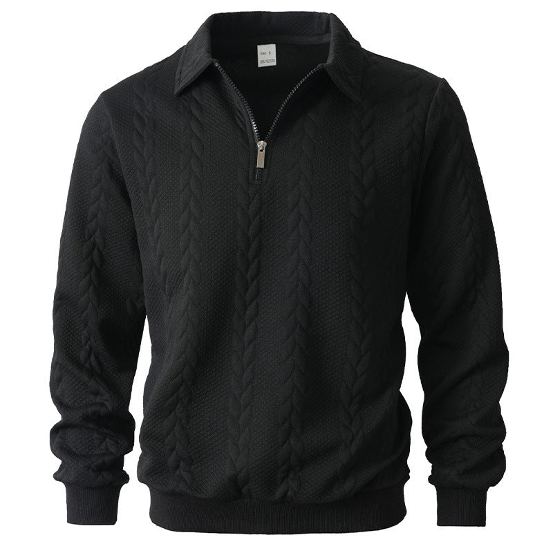 Maglia Polo da Uomo in Maglia a Trecce con Mezza Zip