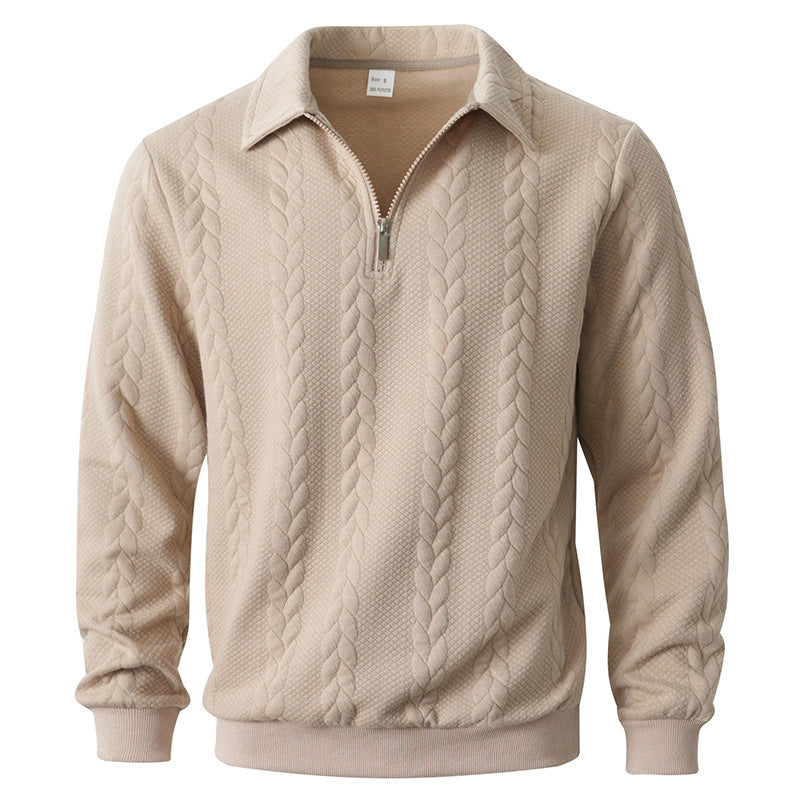 Maglia Polo da Uomo in Maglia a Trecce con Mezza Zip