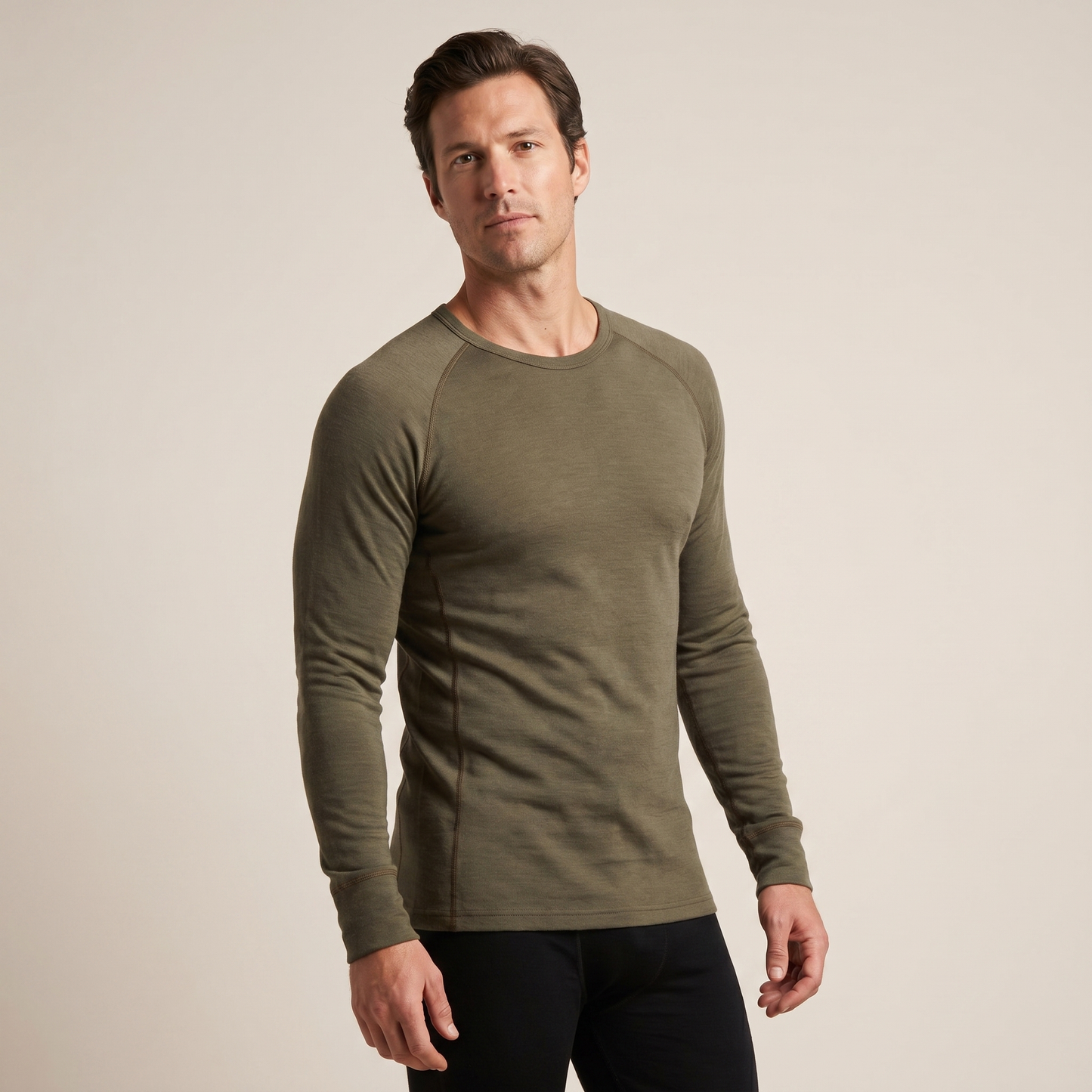 Maglia termica da uomo a maniche lunghe in lana merino | Primo strato traspirante | Girocollo
