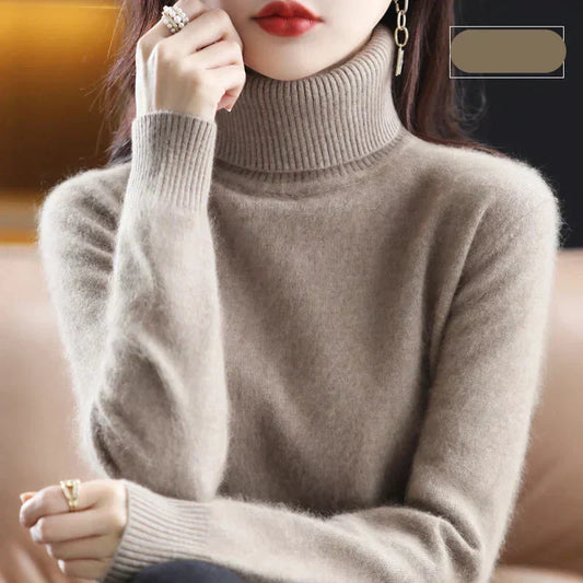 Maglione a Collo Alto da Donna in Maglia di Puro Cashmere 100% per il Freddo