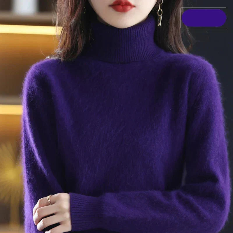 Maglione a Collo Alto da Donna in Maglia di Puro Cashmere 100% per il Freddo