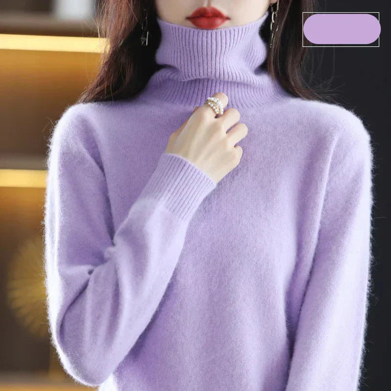 Maglione a Collo Alto da Donna in Maglia di Puro Cashmere 100% per il Freddo
