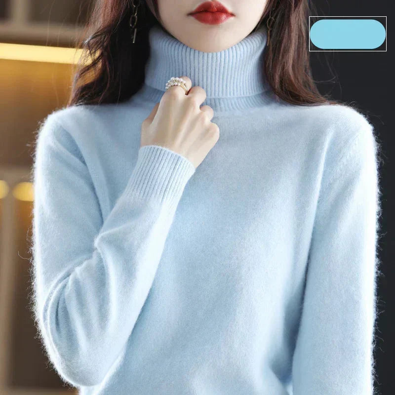 Maglione a Collo Alto da Donna in Maglia di Puro Cashmere 100% per il Freddo