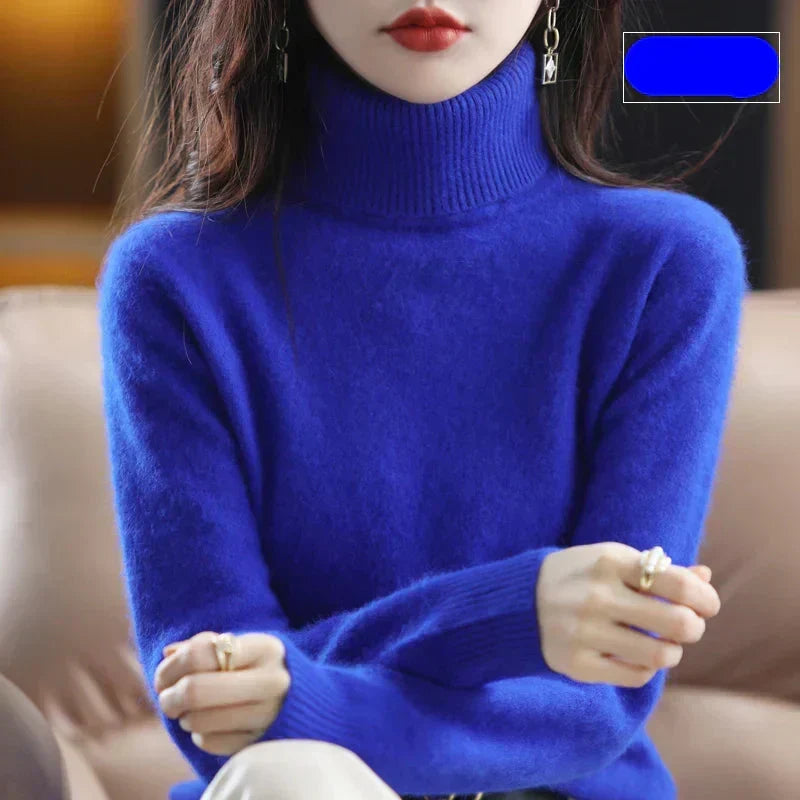 Maglione a Collo Alto da Donna in Maglia di Puro Cashmere 100% per il Freddo