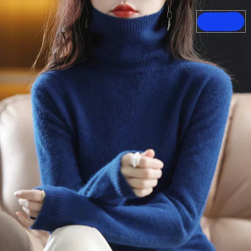 Maglione a Collo Alto da Donna in Maglia di Puro Cashmere 100% per il Freddo