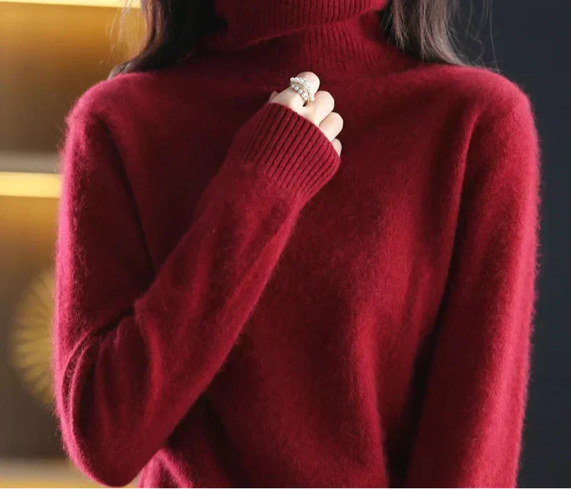 Maglione a Collo Alto da Donna in Maglia di Puro Cashmere 100% per il Freddo