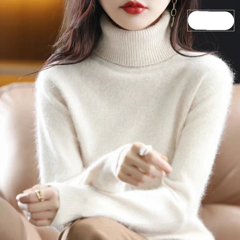 Maglione a Collo Alto da Donna in Maglia di Puro Cashmere 100% per il Freddo