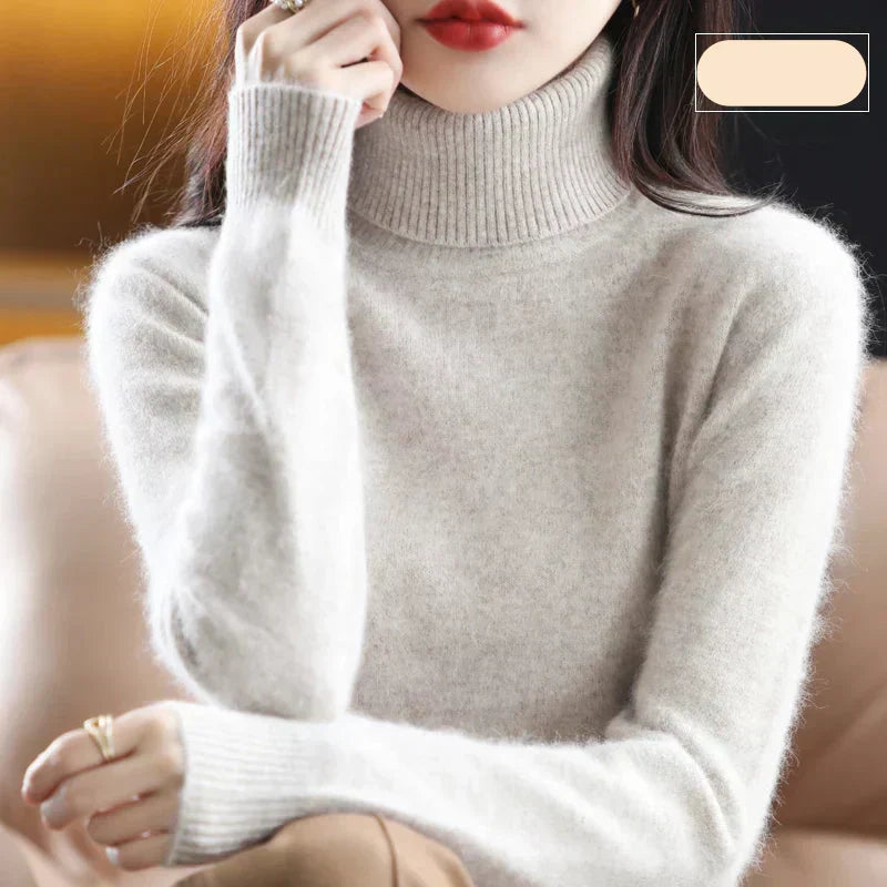 Maglione a Collo Alto da Donna in Maglia di Puro Cashmere 100% per il Freddo