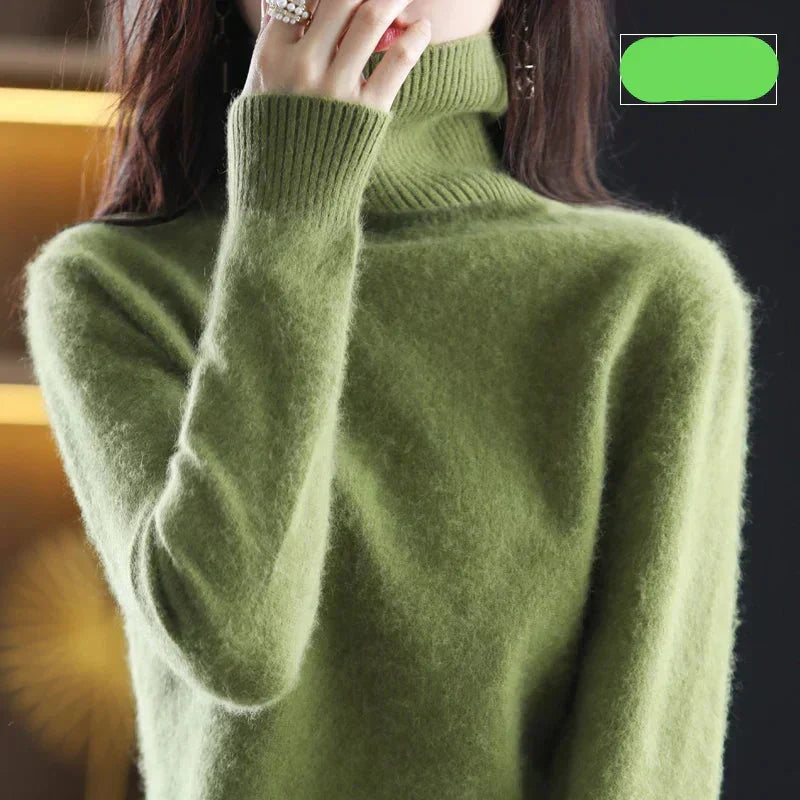 Maglione a Collo Alto da Donna in Maglia di Puro Cashmere 100% per il Freddo