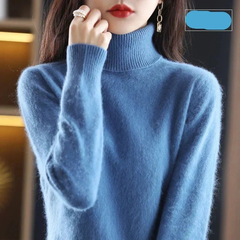 Maglione a Collo Alto da Donna in Maglia di Puro Cashmere 100% per il Freddo