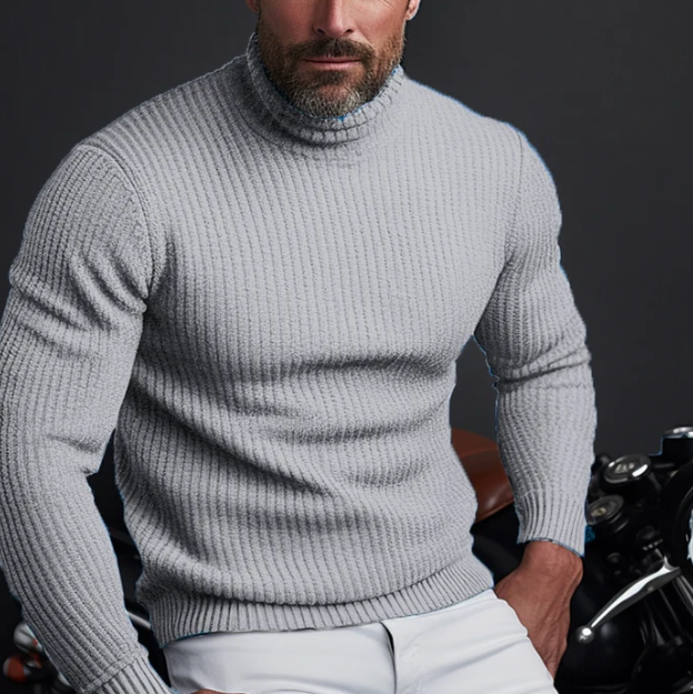 Maglione a Collo Alto in Maglia a Coste Slim Fit da Uomo