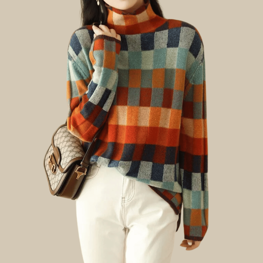 Maglione a collo alto in morbido cashmere | Elegante design patchwork