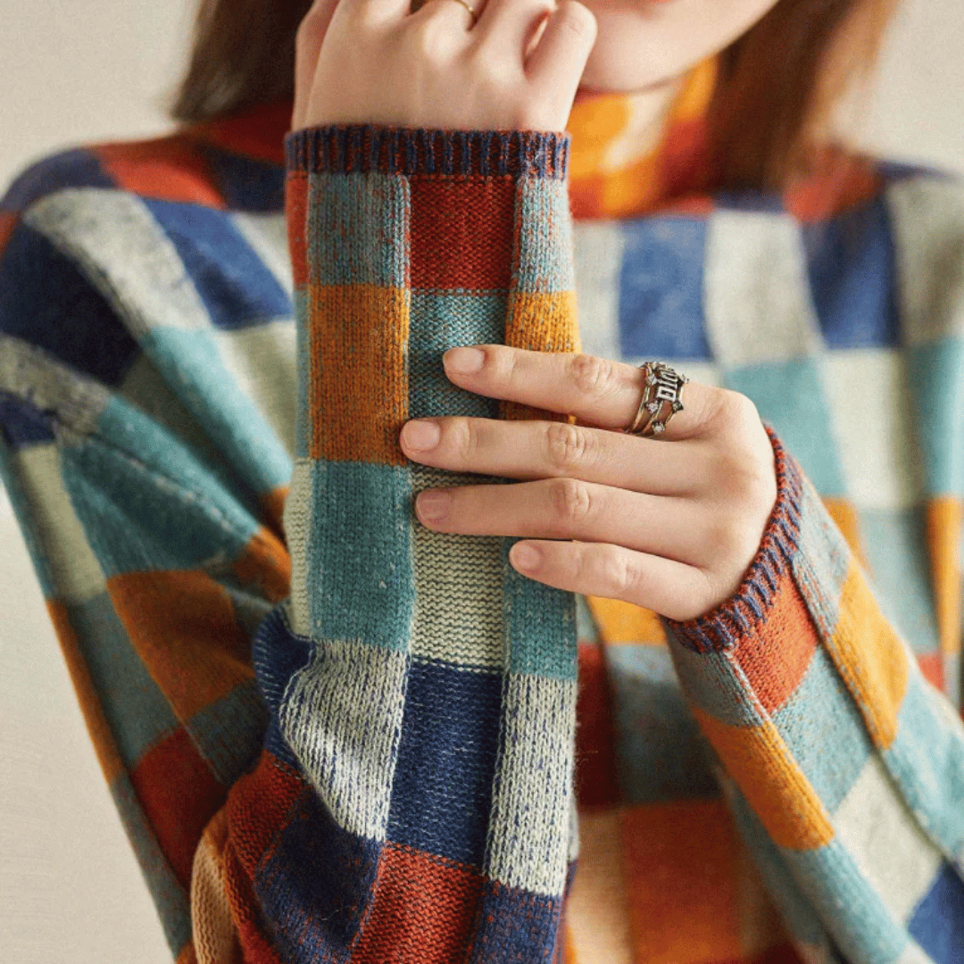 Maglione a collo alto in morbido cashmere | Elegante design patchwork