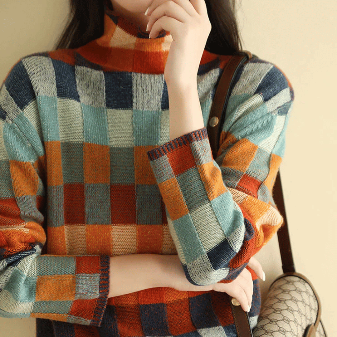 Maglione a collo alto in morbido cashmere | Elegante design patchwork