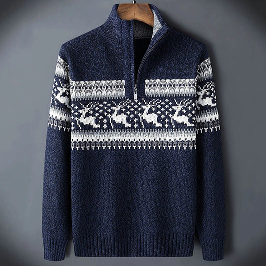 Maglione a Mezza Zip con Motivo Fair Isle