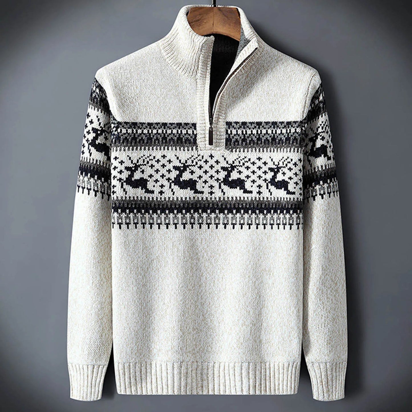 Maglione a Mezza Zip con Motivo Fair Isle
