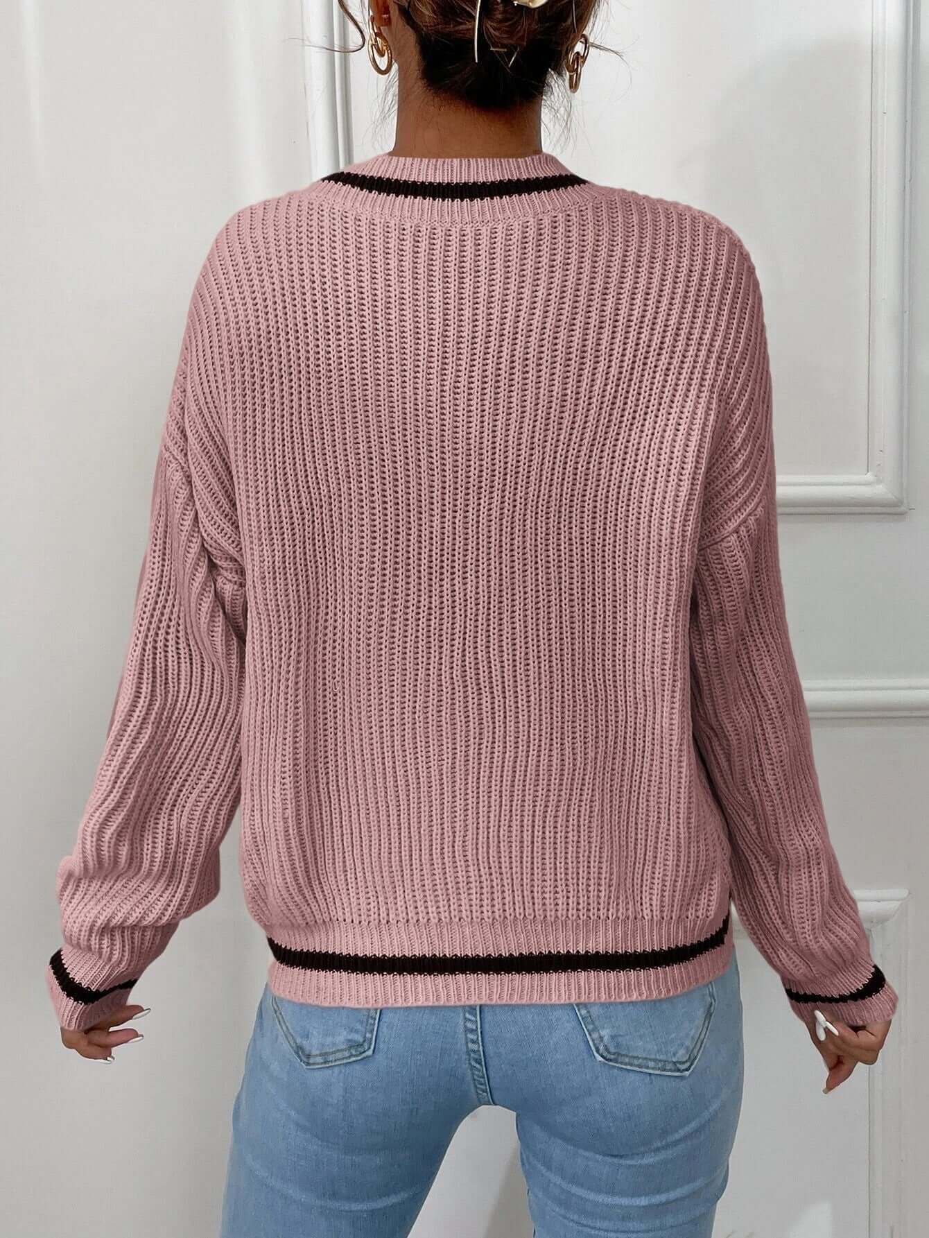 Maglione da donna a righe con scollo a V e vestibilità morbida