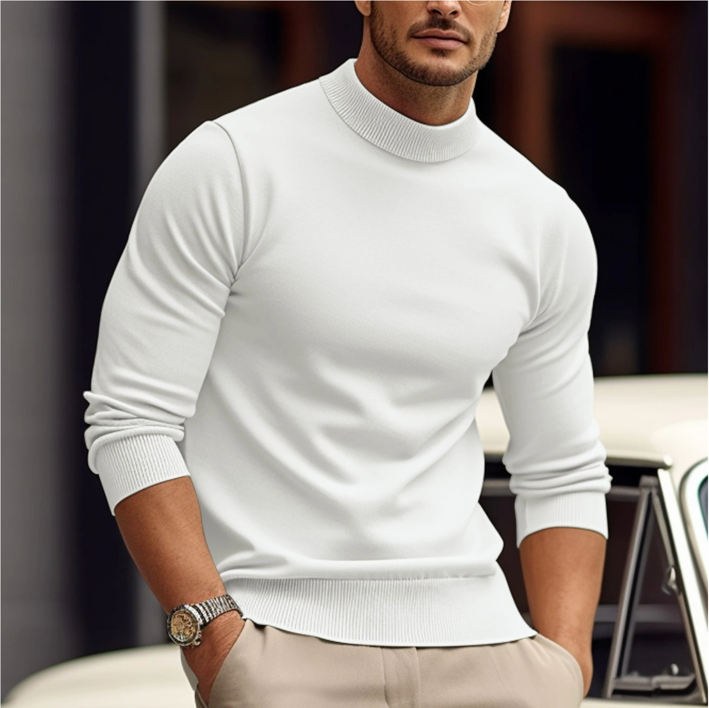 Maglione da uomo a collo alto slim fit