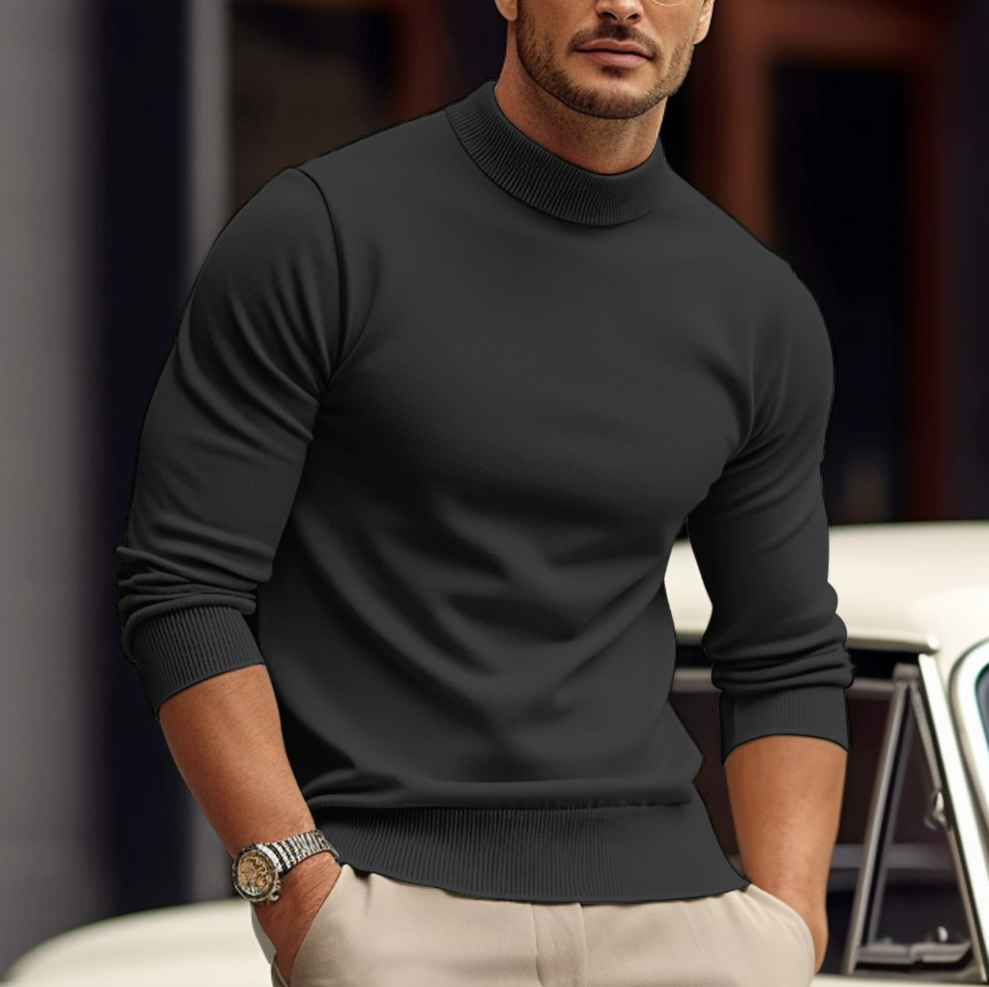 Maglione da uomo a collo alto slim fit