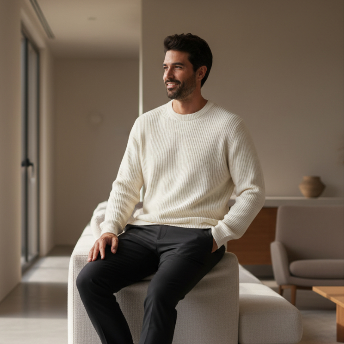 Maglione da uomo in maglia a coste