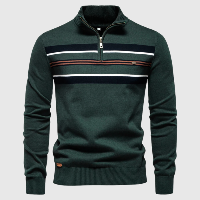 Maglione da Uomo in Maglia a Righe con Mezza Zip