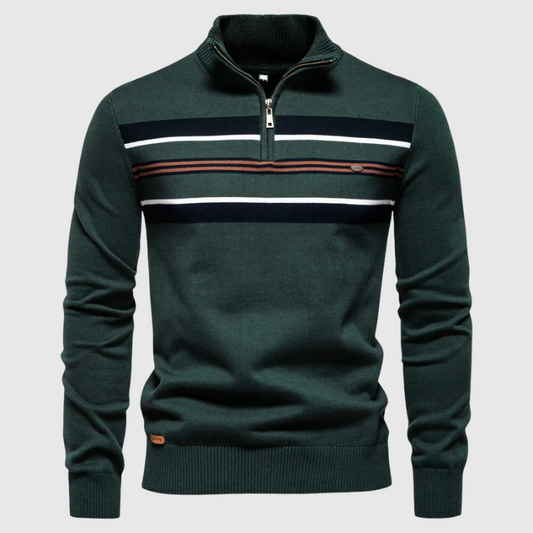 Maglione da Uomo in Maglia a Righe con Mezza Zip