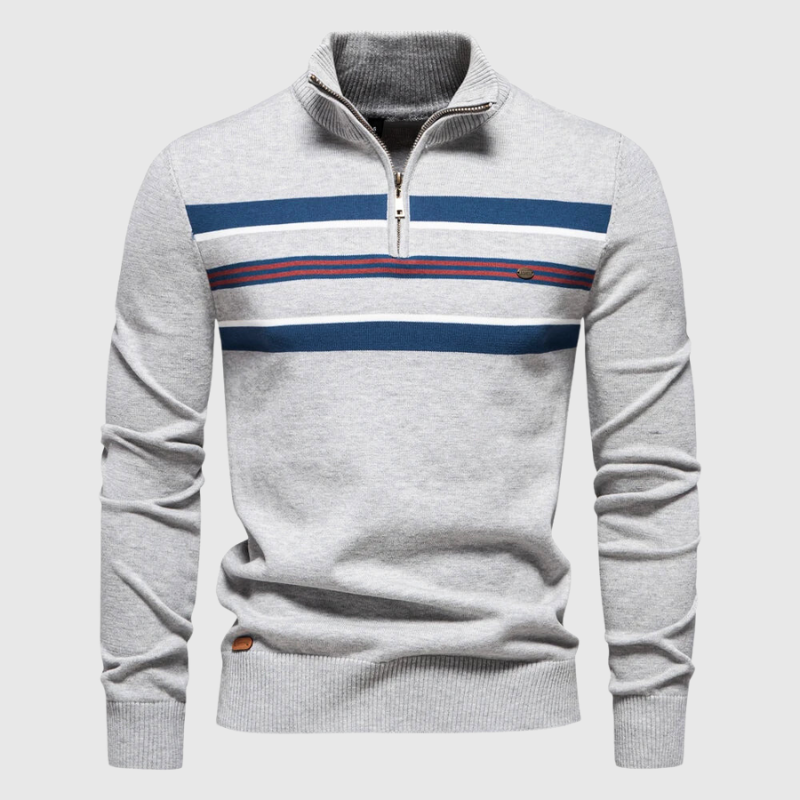 Maglione da Uomo in Maglia a Righe con Mezza Zip