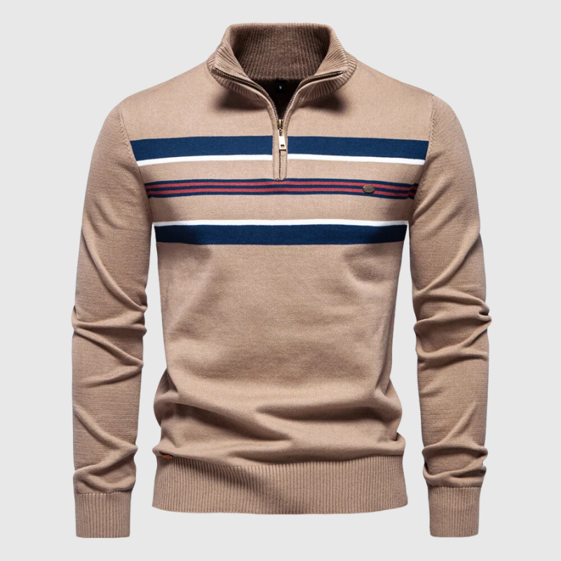 Maglione da Uomo in Maglia a Righe con Mezza Zip