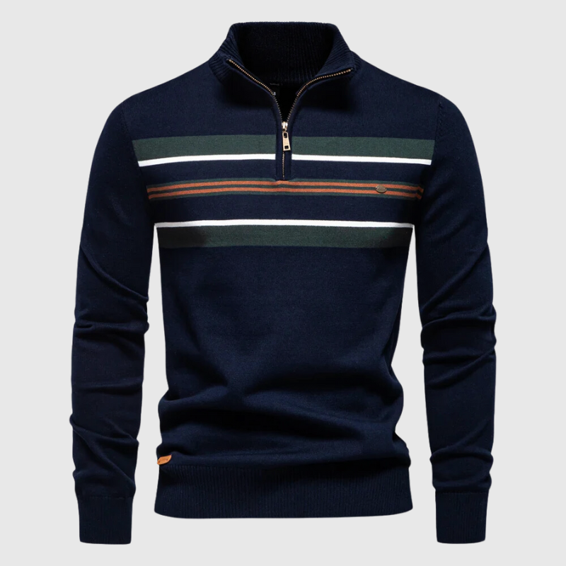 Maglione da Uomo in Maglia a Righe con Mezza Zip