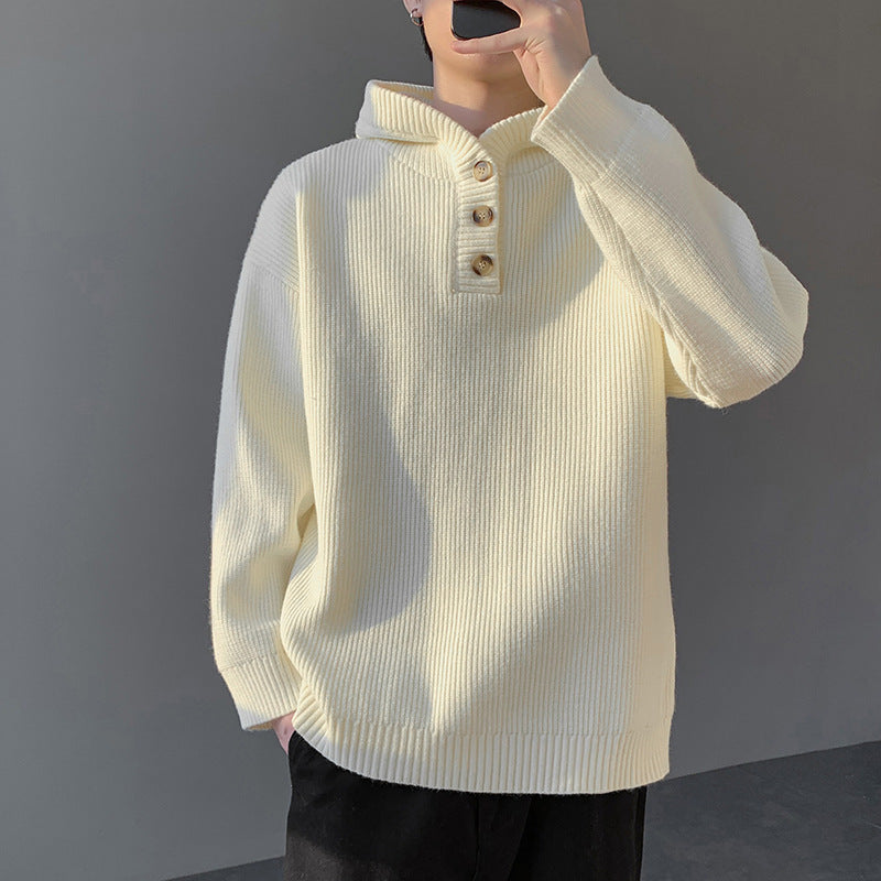 Maglione da uomo in maglia con cappuccio e chiusura a bottoni