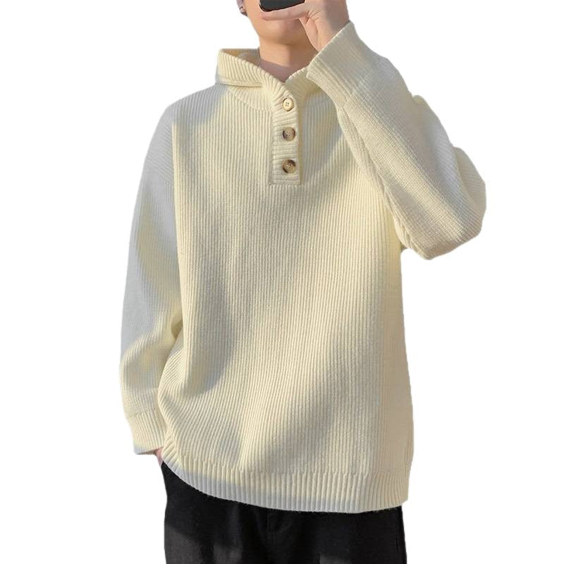 Maglione da uomo in maglia con cappuccio e chiusura a bottoni