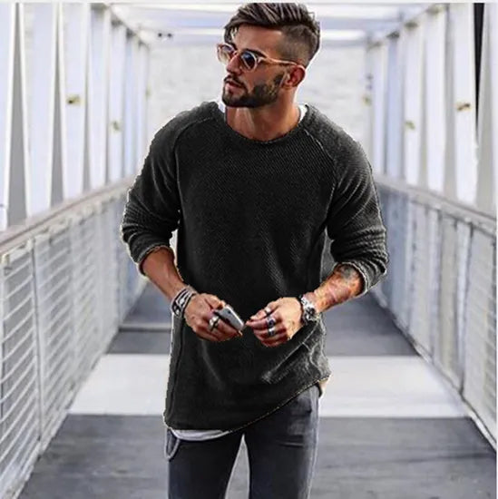 Maglione da uomo in maglia con girocollo e bordi a coste