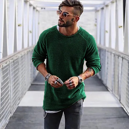 Maglione da uomo in maglia con girocollo e bordi a coste