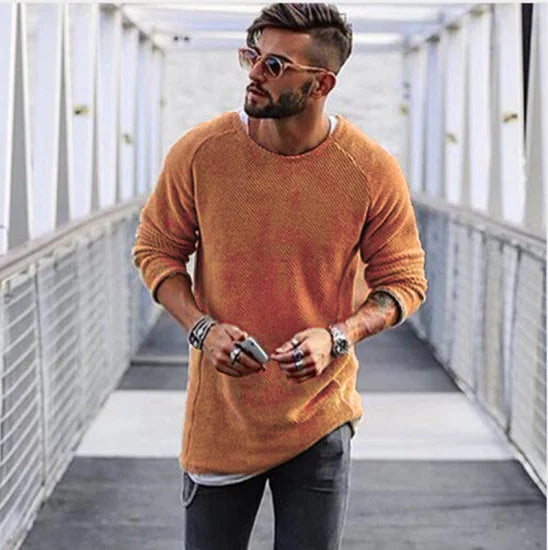 Maglione da uomo in maglia con girocollo e bordi a coste