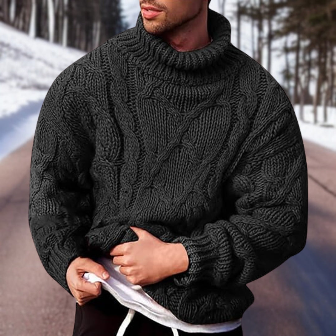 Maglione dolcevita da uomo lavorato a maglia a trecce