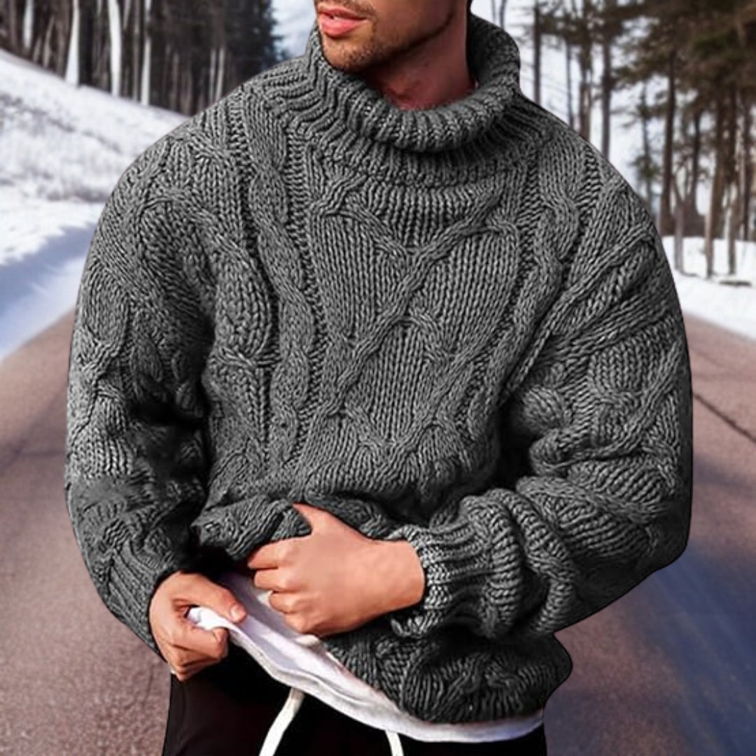Maglione dolcevita da uomo lavorato a maglia a trecce