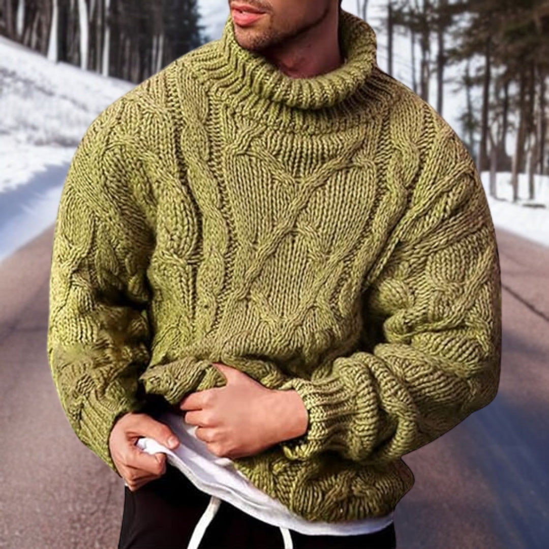 Maglione dolcevita da uomo lavorato a maglia a trecce