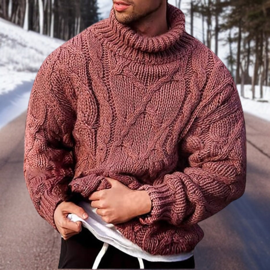 Maglione dolcevita da uomo lavorato a maglia a trecce